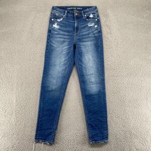 American Eagle Jeans Womens 0 Long Mom Jean Stretch Distressed 90s Retro Denim